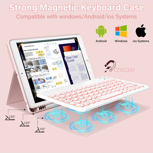 Alt view image 4 of 5 - JKSML Keyboard Case for iPad 9th/8th/7th Generation 10.2 Inch, Pink