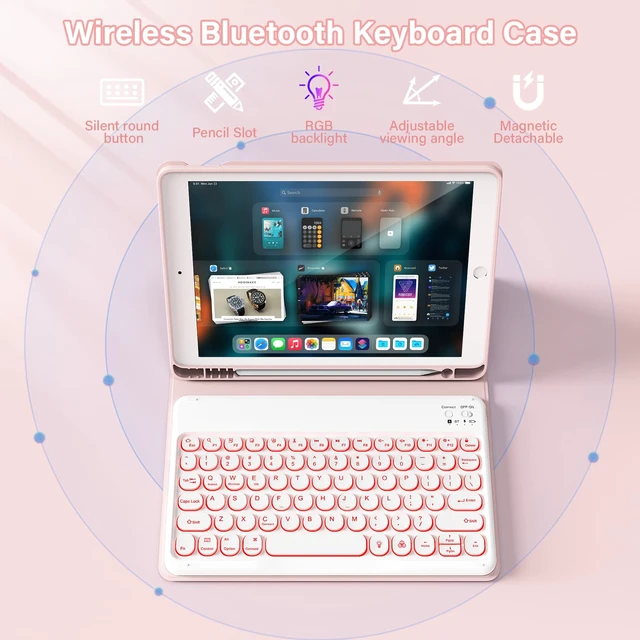 Alt view image 3 of 5 - JKSML Keyboard Case for iPad 9th/8th/7th Generation 10.2 Inch, Pink