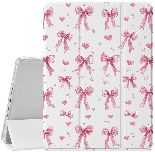 Main image of JOYLAND Girly Ribbon Bow Pattern Case for iPad Pro 11"(M5) 2025 6th Gen/(M4) 2024 5th Gen,Pencil Holder & Clear Transparent Soft TPU Back & Trifold Smart Tablet Cover for Girls Women