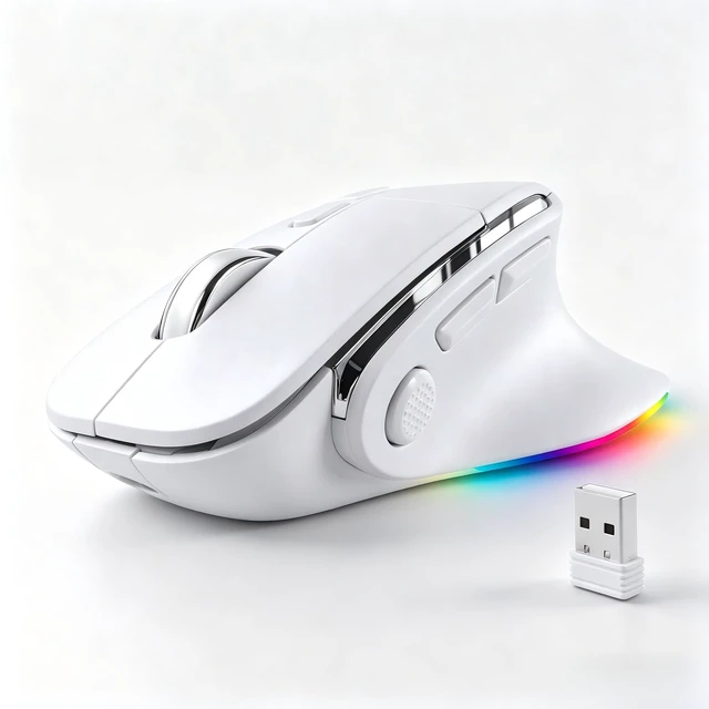 Main image of Ergonomic Mouse Jiggler,Bluetooth Vertical Wireless Mouse,LED Rechargeable Optical Computer Mice, Portable(BT5.2 or USB 2.4GHz) Dual Mode,1000/1600/2400 DPI,8 Buttons for Laptop,PC,Macbook (whi