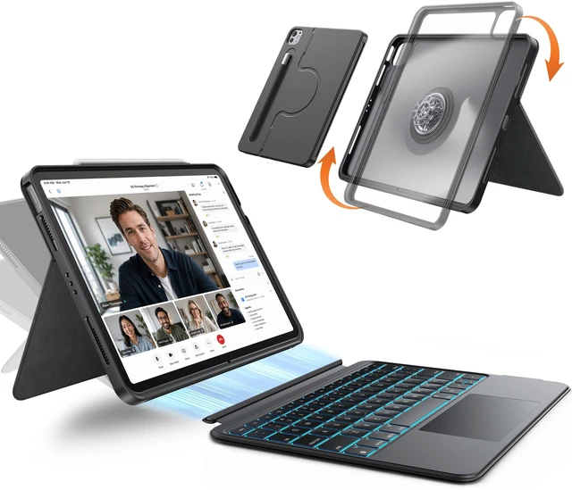 Main image of HOU 360 Rotating & Detachable Keyboard Case for iPad Pro 11 inch M5/M4