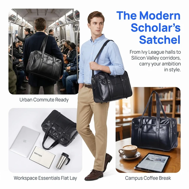 Alt view image 5 of 5 - jojofuny Japanese Shoulder Tote, PU Leather Laptop Bag for Women Men