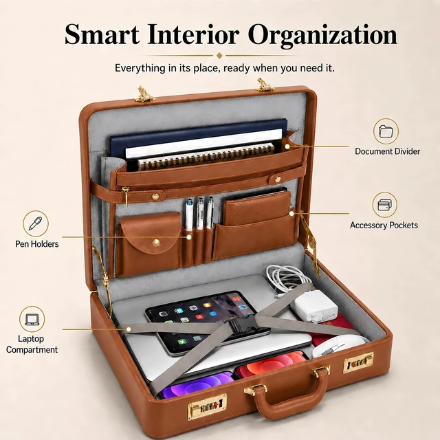 Alt view image 4 of 5 - HAESTUS Briefcases for Men, Professional Leather Briefcase with Lock