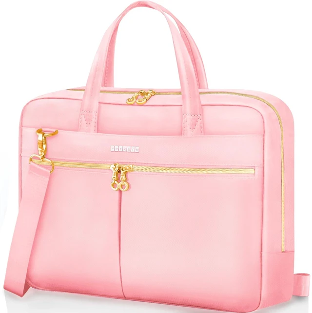 Main image of Ferkurn Laptop Bag Case Women Men Computer Bag Compatible with MacBook/HP/LG/Dell, Shoulder Strap Slim Carrying Messenger Briefcase, Pink, 17-17.3 Inch