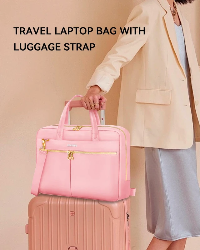 Alt view image 3 of 5 - Ferkurn Laptop Bag Case Women Men Computer Bag Compatible with MacBook/HP/LG/Dell, Shoulder Strap Slim Carrying Messenger Briefcase, Pink, 17-17.3 Inch