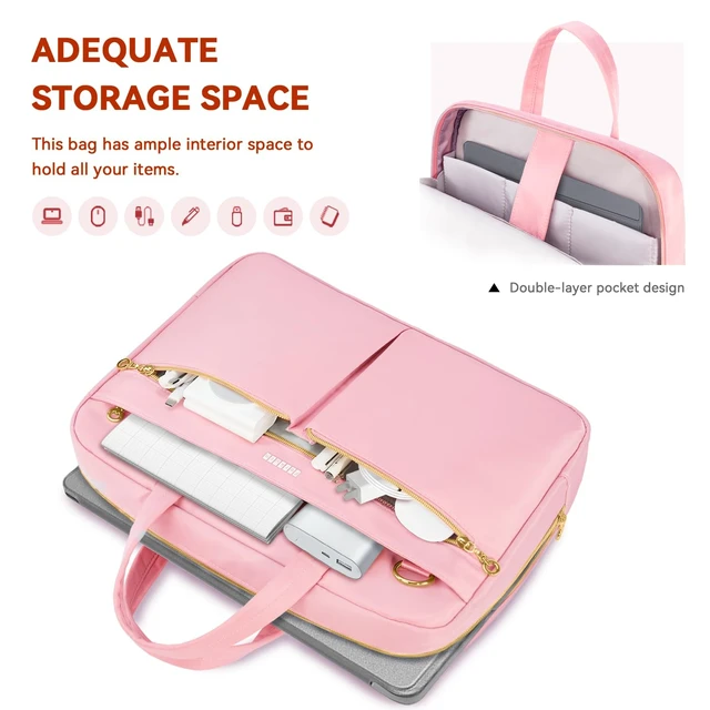 Alt view image 2 of 5 - Ferkurn Laptop Bag Case Women Men Computer Bag Compatible with MacBook/HP/LG/Dell, Shoulder Strap Slim Carrying Messenger Briefcase, Pink, 17-17.3 Inch
