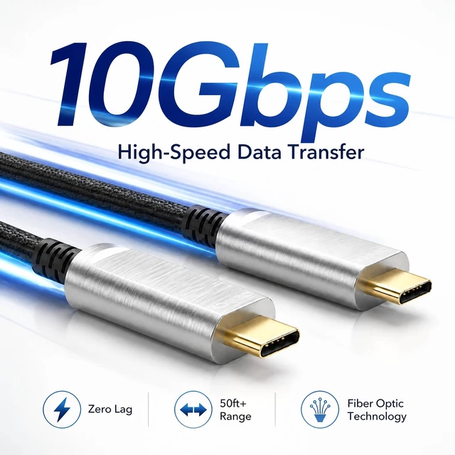 Alt view image 3 of 5 - DWLCWY Fiber Optic USB C Cable 50ft,10Gbps Active Optical USB-C Cable with EMI Shielding,Long-Distance Low-Latency for 4K Conference Cameras,Webcams