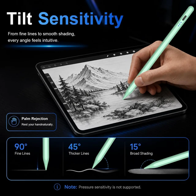 Alt view image 5 of 5 - HATOKU Stylus Pen for Apple iPad 2018-2026 for Note-Taking Drawing Green