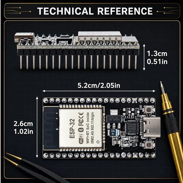 Alt view image 4 of 5 - hiBCTR 6-Pack ESP32-DevKitC-32 Development Board, Type-C, 38-Pin