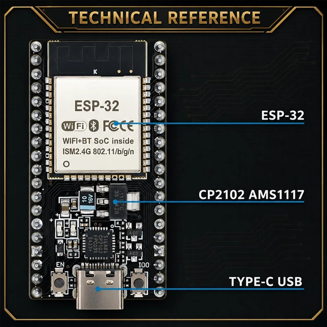 Alt view image 5 of 5 - hiBCTR 6-Pack ESP32-DevKitC-32 Development Board, Type-C, 38-Pin