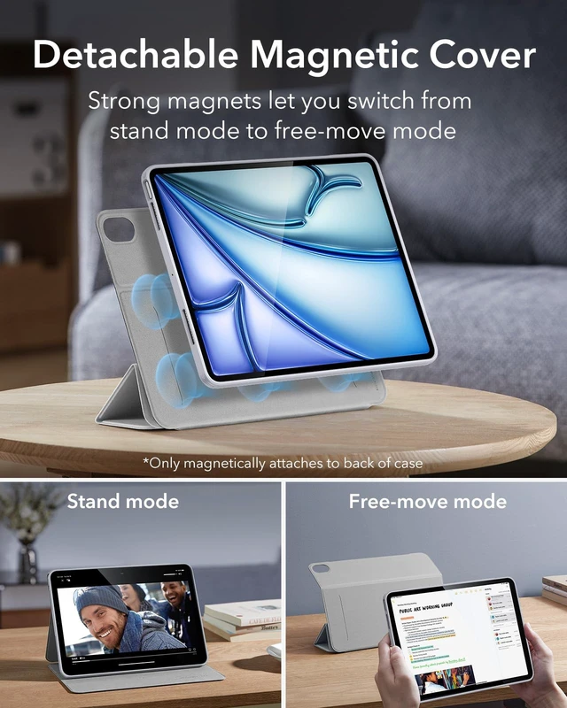 Alt view image 4 of 5 - ESR for iPad Air 11 Inch M4/M3/M2 Case, iPad Air 5th/4th Gen Case, Grey