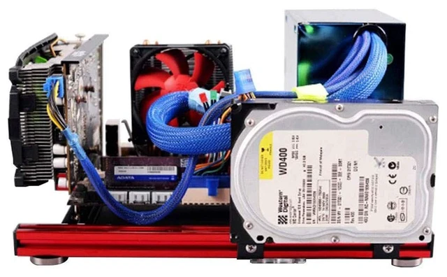 Alt view image 3 of 5 - ITX Motherboard Test Bench Open Air Computer Case Chassis Aluminum Bracket DIY Bare Frame Mini-ITX Support Graphics Card(red&Black)