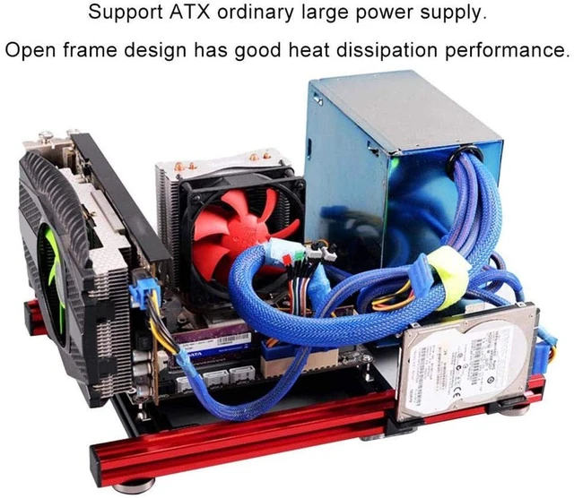 Alt view image 4 of 5 - ITX Motherboard Test Bench Open Air Computer Case Chassis Aluminum Bracket DIY Bare Frame Mini-ITX Support Graphics Card(red&Black)