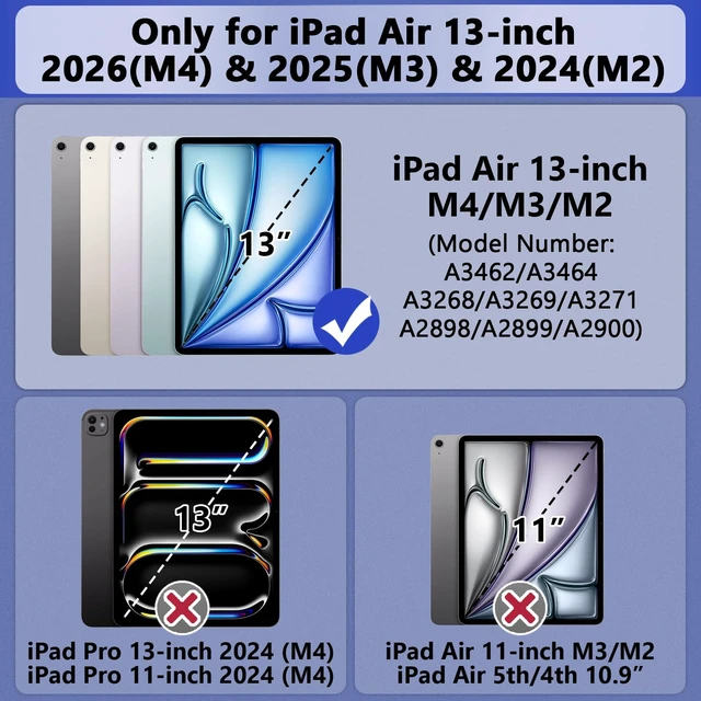 Alt view image 2 of 5 - Grifobes Case for iPad Air 13-inch (M4/M3/M2) 2026/2025/2024, Heavy Duty Shockproof Rugged Protective Cover with Pencil Holder/Built-in Stand for i Pad Air 13" (Purple)