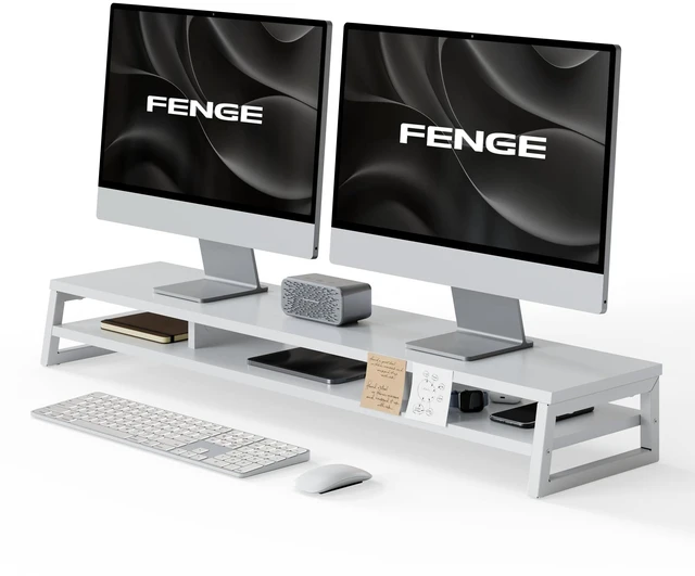 Main image of Fenge Dual Monitor Riser for Desk, Open Shelf with 3 Storage Compartments