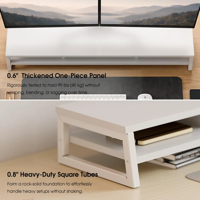 Alt view image 4 of 5 - Fenge Dual Monitor Riser for Desk, Open Shelf with 3 Storage Compartments