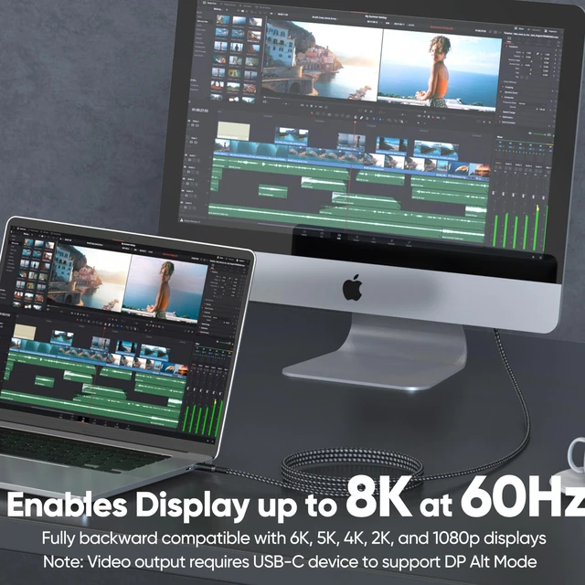 Alt view image 3 of 5 - DteeDck USB 4 Cable 10ft, USB4 40Gbps High Speed Data Transfer, 8K@60Hz/4K@120Hz Display 240W Charging for Thunderbolt 4/3 MacBook Air Pro iPad iPhone 17/16/15 Galaxy S25 SSD Dock
