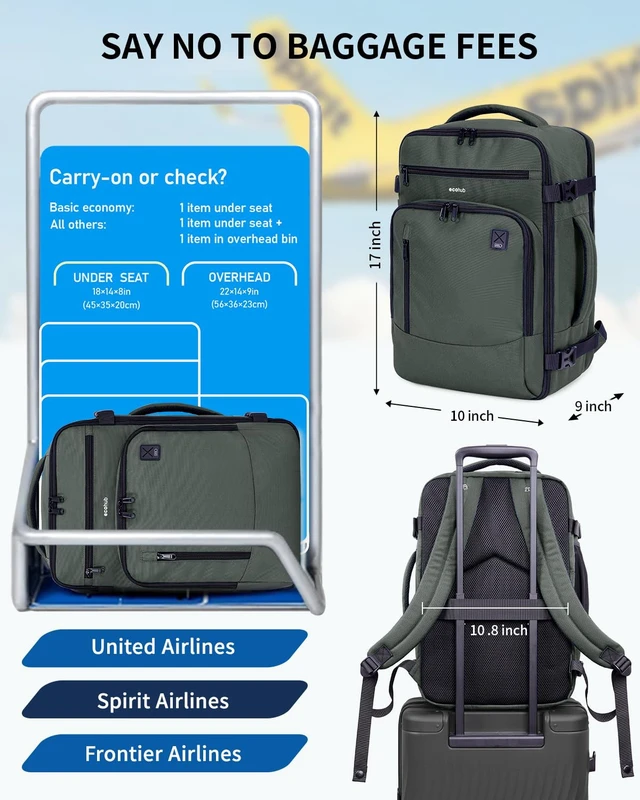 Alt view image 2 of 5 - ECOHUB 17" Small Travel Backpack United Airlines Personal Item Bag 25L