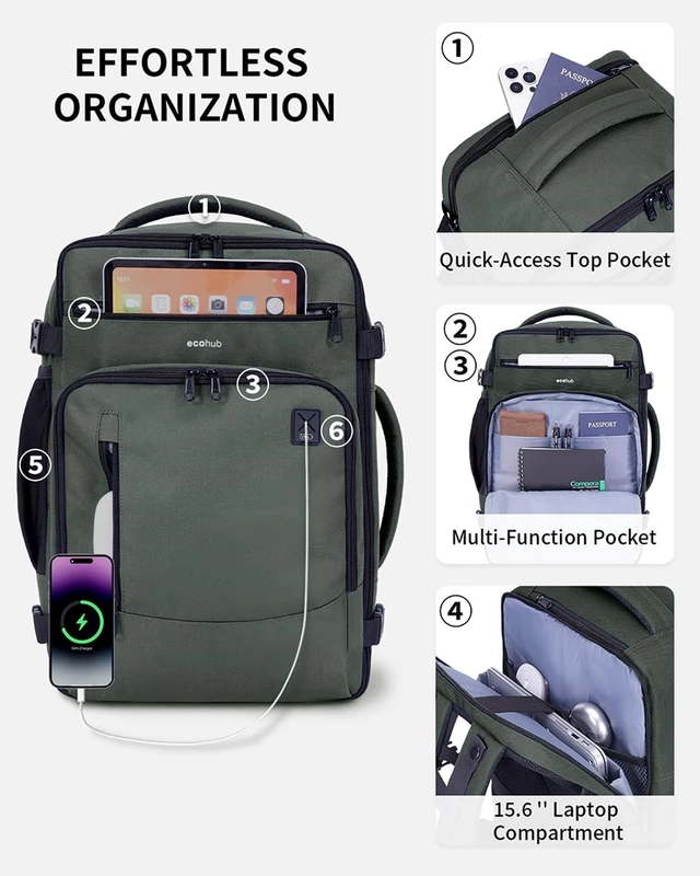 Alt view image 4 of 5 - ECOHUB 17" Small Travel Backpack United Airlines Personal Item Bag 25L