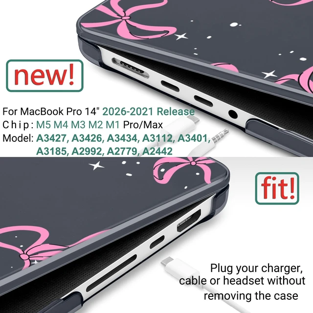 Alt view image 2 of 5 - DONGKE Case for MacBook Pro 14 Inch (2026-2021 Release, M5 M4 M3 M2 M1 Pro/Max Chip), Plastic Slim Hard Shell Protective Cover with Keyboard Cover & Screen Protector, Bows & Stars