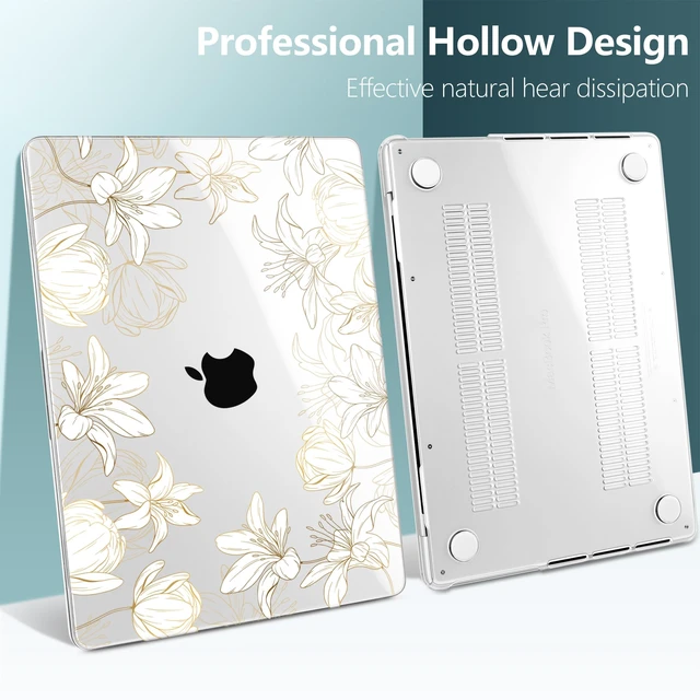 Alt view image 4 of 5 - DONGKE Case for MacBook Pro 14 Inch (2026-2021 Release, M5 M4 M3 M2 M1 Pro/Max Chip), Plastic Slim Hard Shell Protective Cover with Keyboard Cover & Screen Protector, Golden Floral