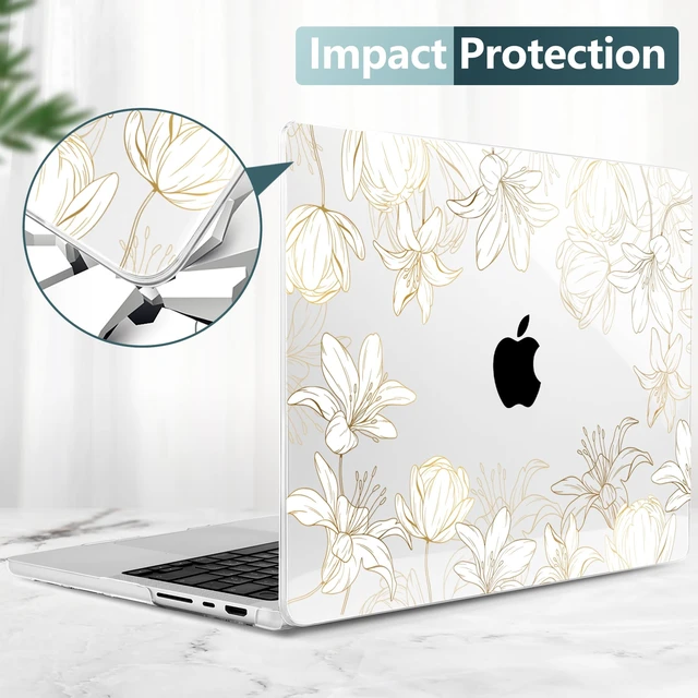 Alt view image 5 of 5 - DONGKE Case for MacBook Pro 14 Inch (2026-2021 Release, M5 M4 M3 M2 M1 Pro/Max Chip), Plastic Slim Hard Shell Protective Cover with Keyboard Cover & Screen Protector, Golden Floral