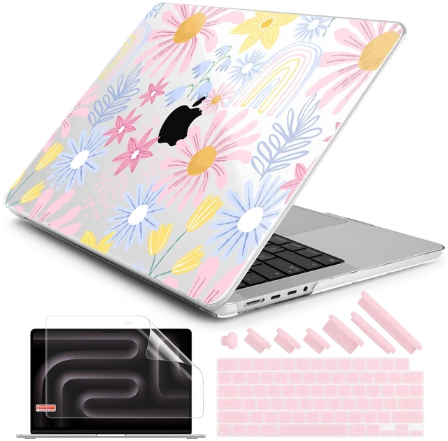 Main image of DONGKE Case for MacBook Pro 14 Inch (2026-2021 Release, M5 M4 M3 M2 M1 Pro/Max Chip), Plastic Slim Hard Shell Protective Cover with Keyboard Cover & Screen Protector, Florals