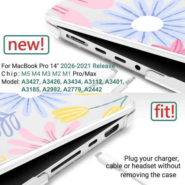 Alt view image 2 of 5 - DONGKE Case for MacBook Pro 14 Inch (2026-2021 Release, M5 M4 M3 M2 M1 Pro/Max Chip), Plastic Slim Hard Shell Protective Cover with Keyboard Cover & Screen Protector, Florals