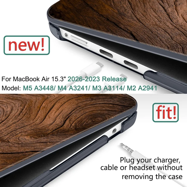 Alt view image 2 of 5 - DONGKE Compatible with M5 MacBook Air 15 inch Case 2026 2025-2023 A3448 A3241 A3114 A2941 M4 M3 M2 Liquid Retina Display Touch ID, Protective Hard Shell Cover & Keyboard Skin - Wood Grain