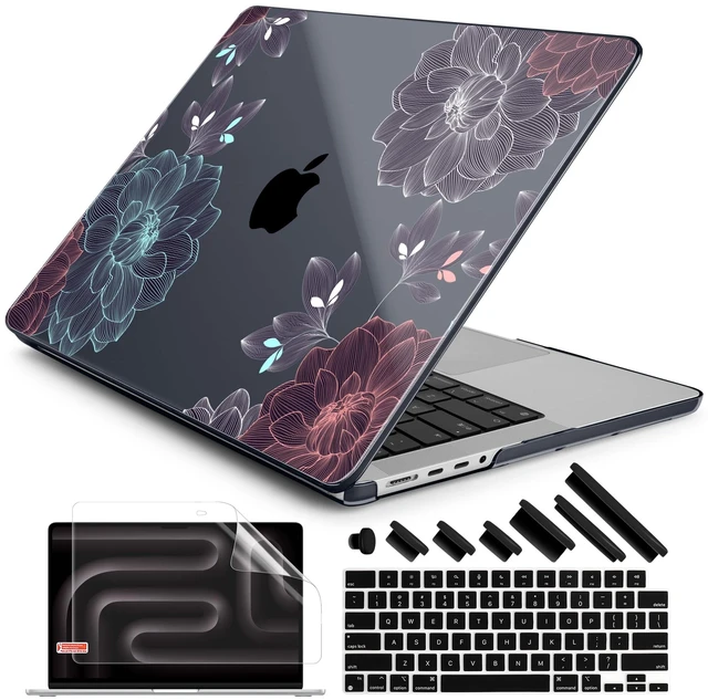 Main image of DONGKE Compatible with MacBook Pro 16 Inch Case (2026-2021 Release, M5 M4 M3 M2 M1 Pro/Max Chip), Plastic Hard Shell Cover with Keyboard Cover & Screen Protector for MacBook Pro 16", Dahlia Flowers