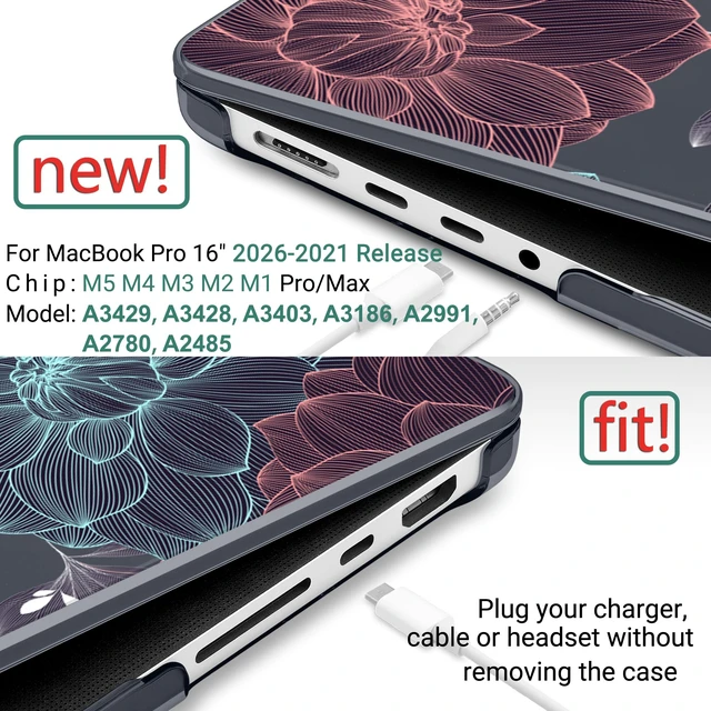 Alt view image 2 of 5 - DONGKE Compatible with MacBook Pro 16 Inch Case (2026-2021 Release, M5 M4 M3 M2 M1 Pro/Max Chip), Plastic Hard Shell Cover with Keyboard Cover & Screen Protector for MacBook Pro 16", Dahlia Flowers
