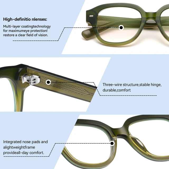 Alt view image 5 of 5 - Dollger Blue Light Glasses for Women Men Oversize Square Computer Screen Blue Light Blocking Eyeglasses Thick TR90 Frame BlueLight Glasses Green