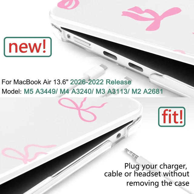 Alt view image 2 of 5 - DONGKE for MacBook Air 13 Inch Case M5 2026 M4 2025 M3 M2 2024-2022 A3449 A3240 A3113 A2681, Plastic Hard Shell & Keyboard Cover & Screen Film for MacBook Air 13.6 Inch Case - Pink Bows