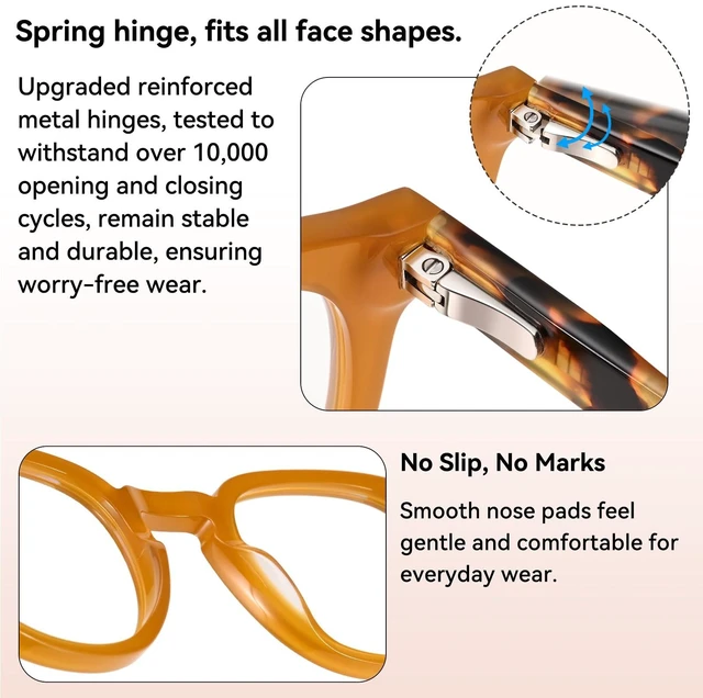 Alt view image 5 of 5 - Dollger Blue Light Glasses for Men Women Retro Thick Frame Round Anti Eye Strain Computer Gaming BlueLight Eyeglasses for TV Working Daily Use leopard print