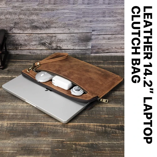 Alt view image 2 of 5 - CONTACTS Cowhide Leather 14.2" Slim Laptop Case 14" x 10" Briefcase Compatible with MacBook Pro 14" Large Document Bag Notary Bag
