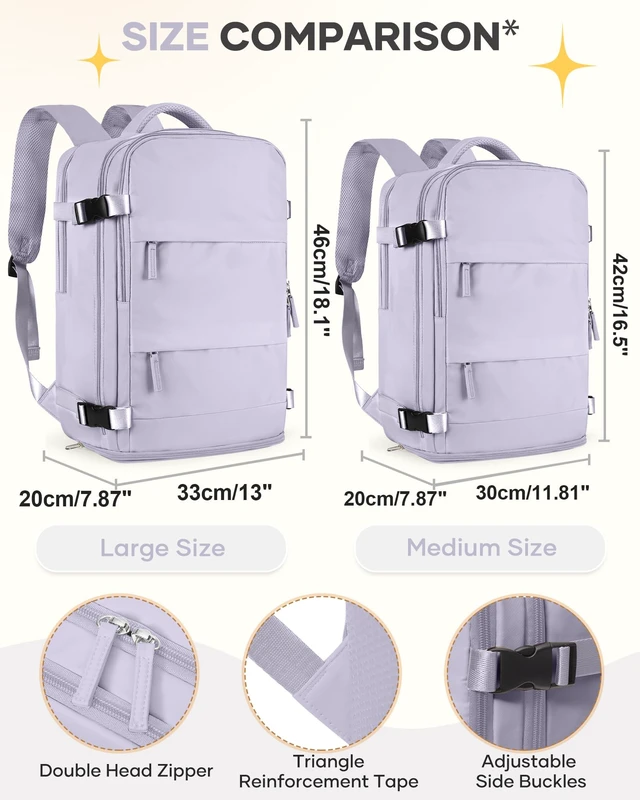 Alt view image 4 of 5 - coofay Large Carry On Backpack Flight Approved Personal Item Travel Backpack For Women Airline Approved Waterproof Sports Luggage Backpack Casual Daypack Small Hiking Backpack Purple Backpack