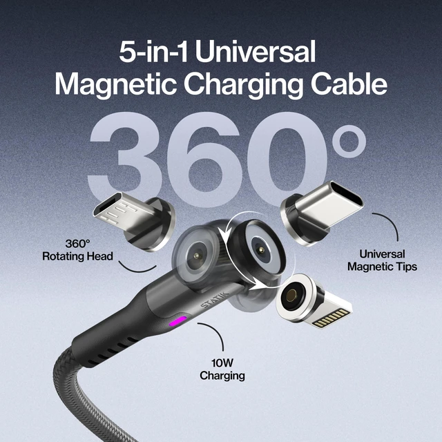 Alt view image 2 of 5 - Statik 360 Magnetic Charging Cable - Type C Charger 3 in 1 USB C to USB C Cable, Micro USB & iProduct Tips, USB A Adapter, Phone Charger Cord, Compatible with All Devices - Black 6FT/2M, 3 Pack