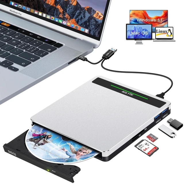 Main image of NOLYTH External CD Drive for Laptop: Portable DVD ROM Burner Plug & Play