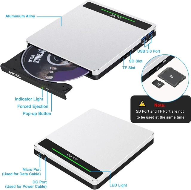 Alt view image 4 of 5 - NOLYTH External CD Drive for Laptop: Portable DVD ROM Burner Plug & Play