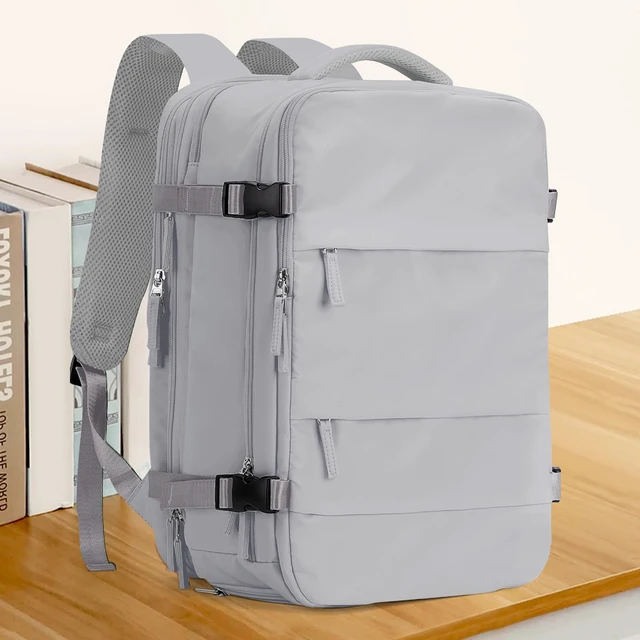 Alt view image 2 of 5 - coowoz Large Travel Backpack For Women Men, Carry On Backpack,Hiking Backpack Waterproof Outdoor Sports Rucksack Casual Daypack Expandable Heavy Duty Extra large Backpack Grey Expansion