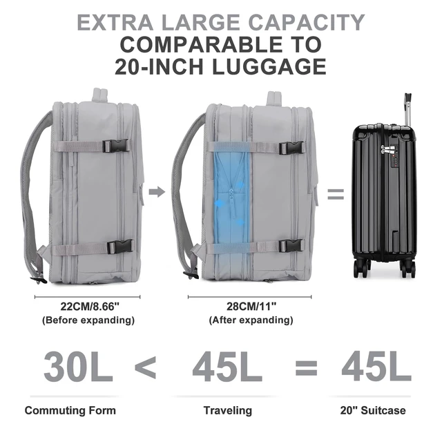 Alt view image 5 of 5 - coowoz Large Travel Backpack For Women Men, Carry On Backpack,Hiking Backpack Waterproof Outdoor Sports Rucksack Casual Daypack Expandable Heavy Duty Extra large Backpack Grey Expansion