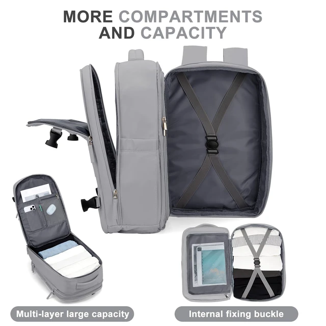 Alt view image 4 of 5 - coowoz Large Travel Backpack For Women Men, Carry On Backpack,Hiking Backpack Waterproof Outdoor Sports Rucksack Casual Daypack Expandable Heavy Duty Extra large Backpack Grey Expansion