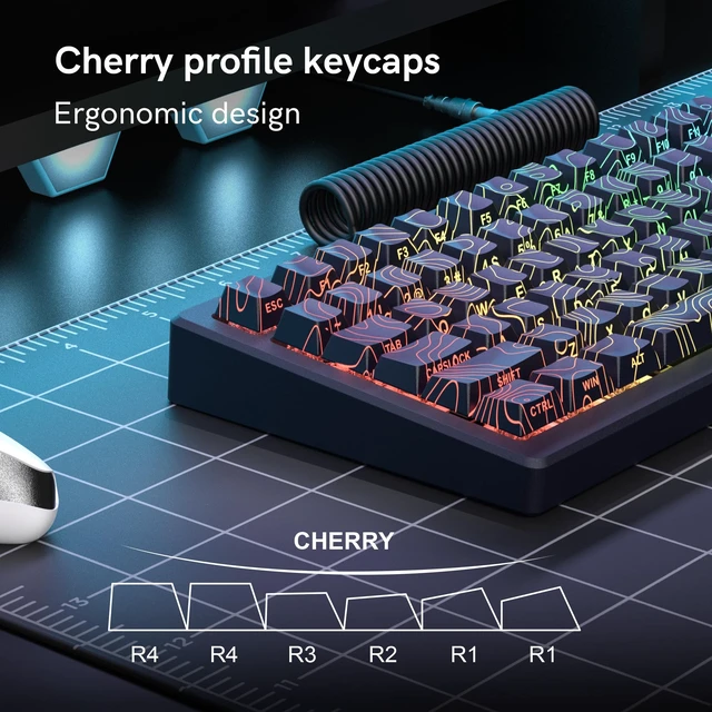 Alt view image 4 of 5 - dagaladoo Shine Through keycaps,Double Shot PBT keycap,Topographic