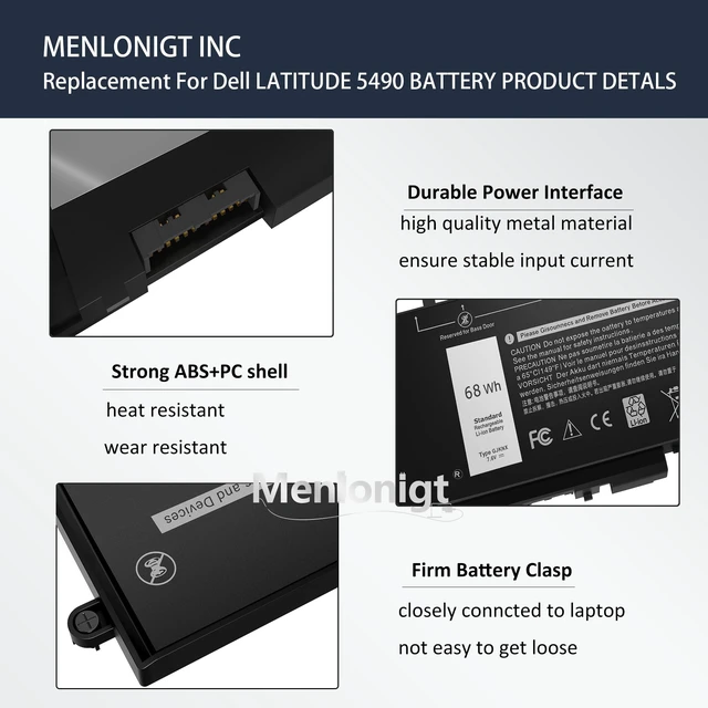 Alt view image 4 of 5 - New 68Wh GJKNX Laptop Battery Replacement for Dell Latitude 5490 5480 5580 5590 5280 5288 5488 5591 5491 5495 E5480 E5580 E5490 E5590 Precision 15 3520 3530 Series Fits GD1JP DY9NT 5YHR4 451-BBZG 7