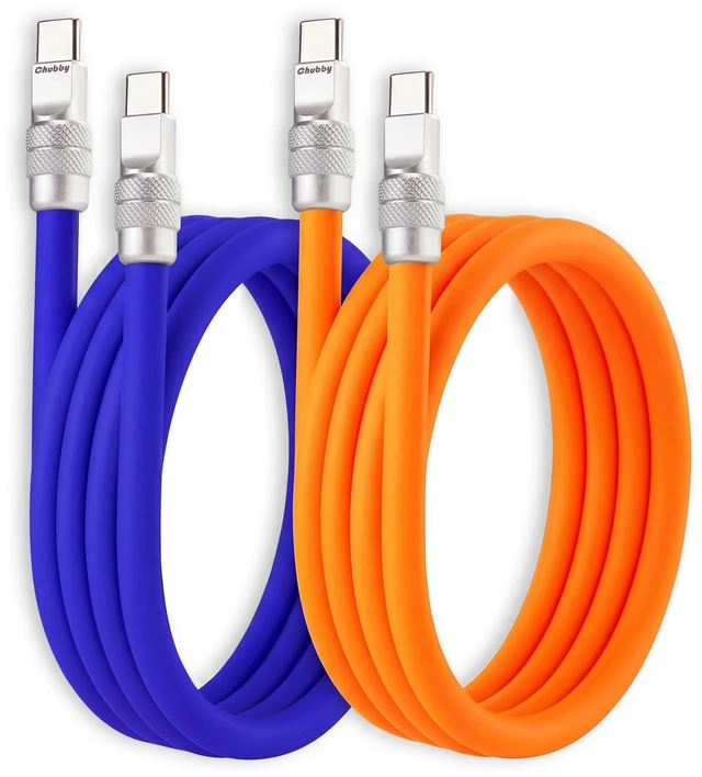 Main image of chubbycable 240W Silicone USB C to C Cable, 2 Pack, Blue+Orange, 4.9FT