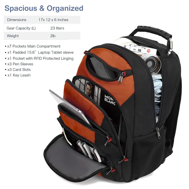 Alt view image 2 of 5 - Boavan Laptop Backpack for men, 15.6 inch Laptop Bag with USB Port, Waterproof Travel Work Backpack Purse, Anti-Theft Teacher Nurse Doctor Casual Bookbags Office Business backpackDeep Orange Black