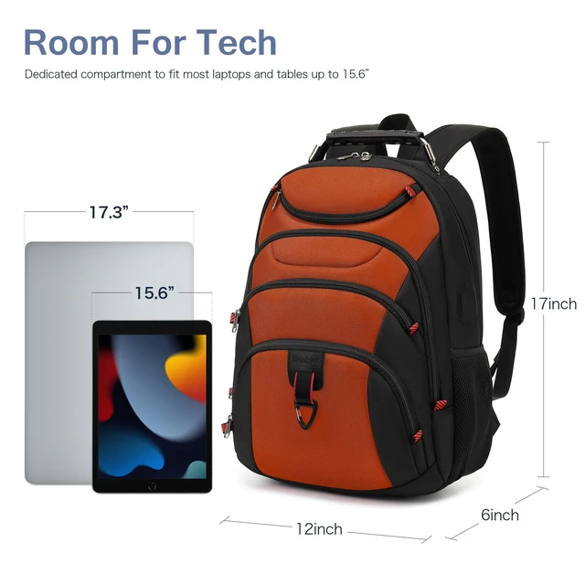 Alt view image 5 of 5 - Boavan Laptop Backpack for men, 15.6 inch Laptop Bag with USB Port, Waterproof Travel Work Backpack Purse, Anti-Theft Teacher Nurse Doctor Casual Bookbags Office Business backpackDeep Orange Black
