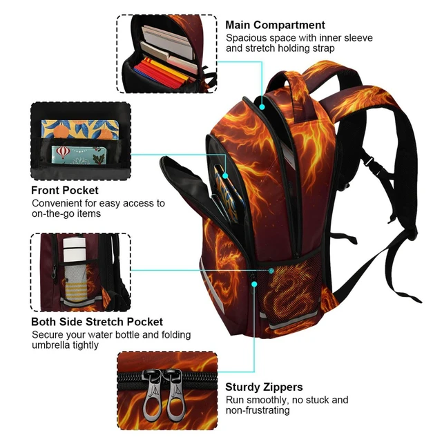 Alt view image 5 of 5 - ALAZA Fire Dragon Backpacks Travel Laptop Daypack School Book Bag for Men Women Teens Kids