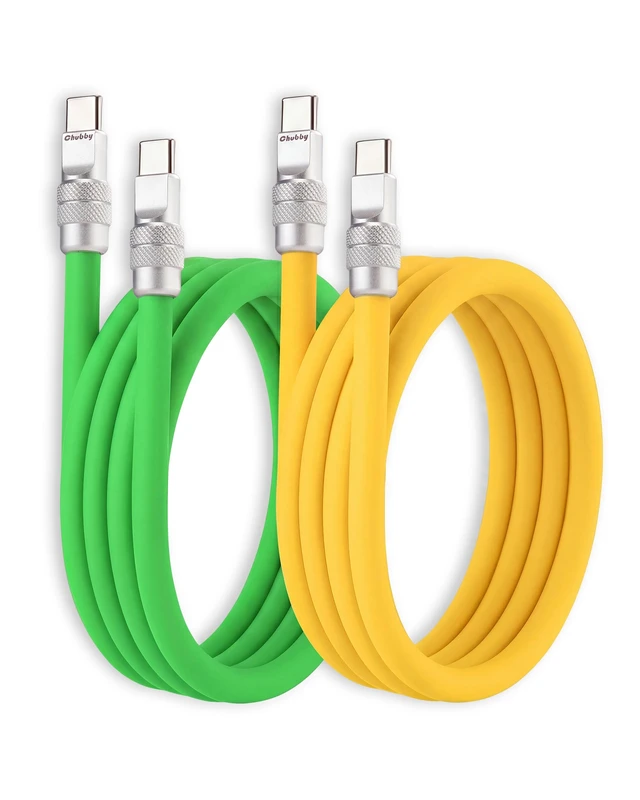 Main image of chubbycable 240W Silicone USB C to C Cable, 2 Pack, Green+Yellow, 16.4FT
