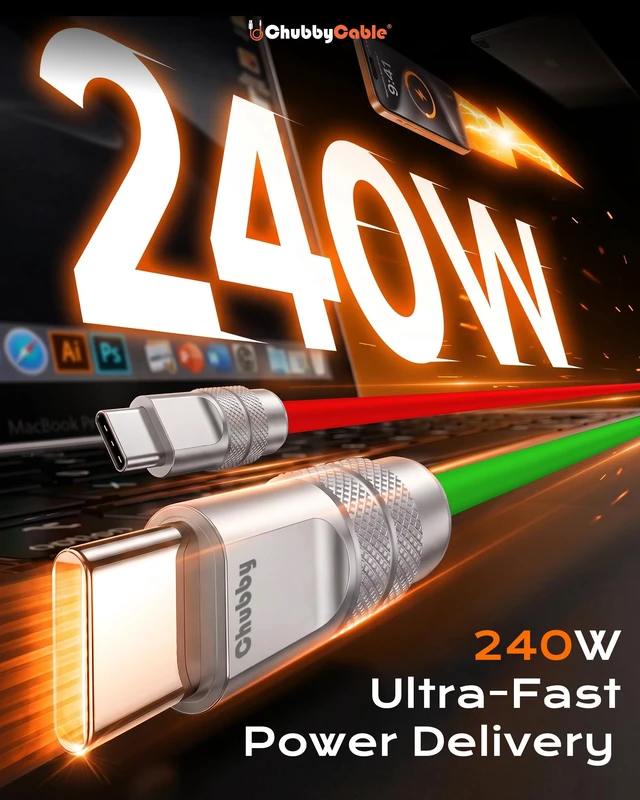 Alt view image 3 of 5 - chubbycable 240W Silicone USB C to C Cable, 2 Pack, Green+Yellow, 16.4FT